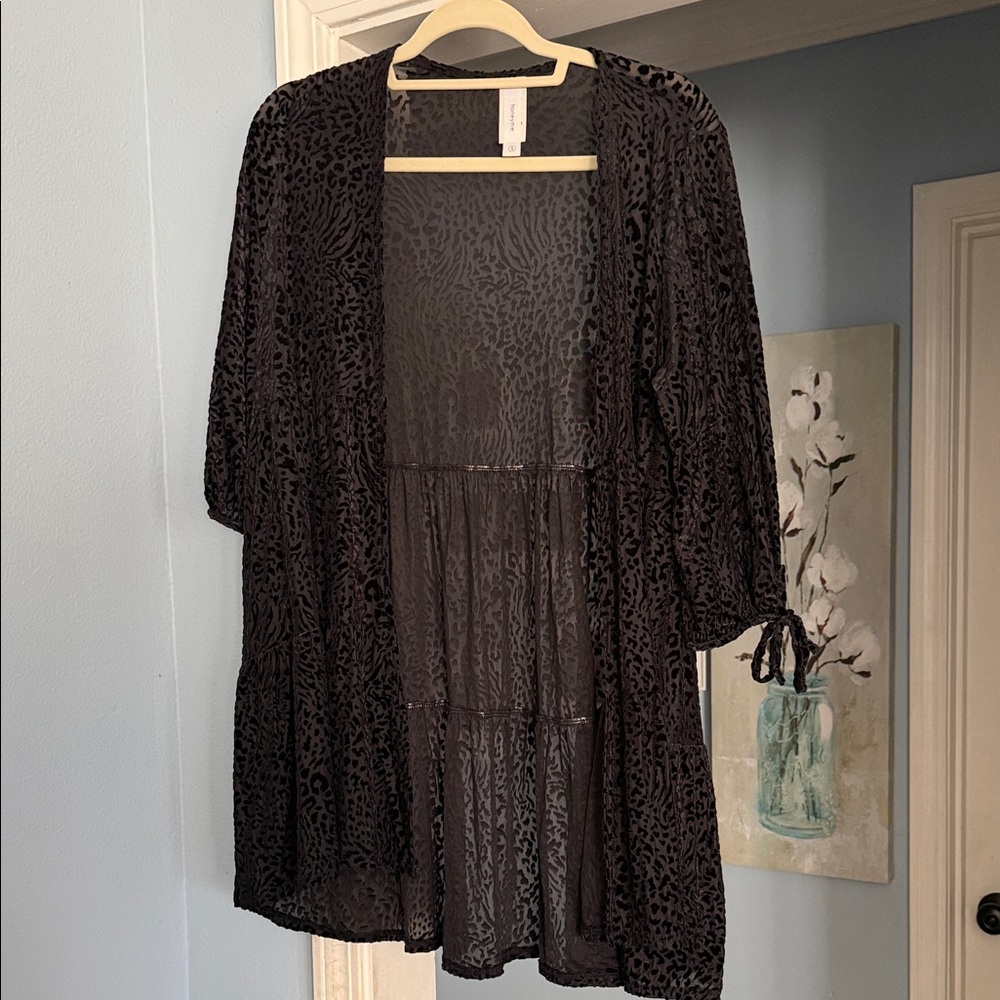 Honeyme Black Sheer Leopard Print Cardigan